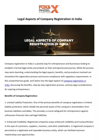 Legal Aspects of Company Registration in India