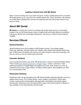 Leading a Dental Care with MK Dental