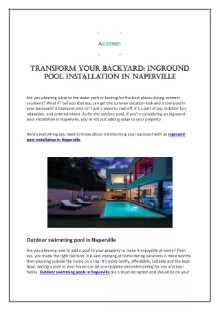 Transform your backyard with inground pool installation in Naperville