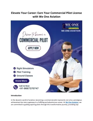 Elevate Your Career Earn Your Commercial Pilot License with We One Aviation