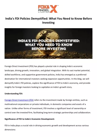 India's FDI Policies Demystified What You Need to Know Before Investing