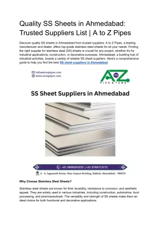 Quality SS Sheets in Ahmedabad_ Trusted Suppliers List _ A to Z Pipes