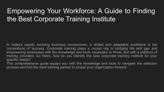 BEST CORPORATE TRAINING INSTITUTE