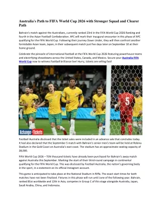 Australia's Path to FIFA World Cup 2026 with Stronger Squad and Clearer Path