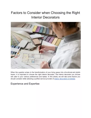 Factors to Consider when Choosing the Right Interior Decorators