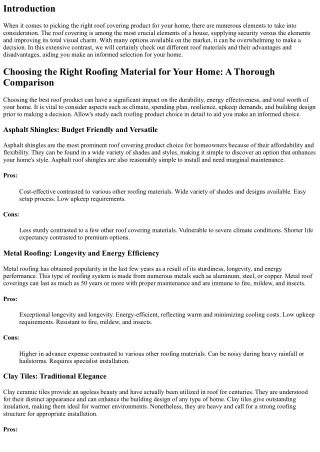 Selecting the Right Roof Covering Product for Your Home: A Thorough Comparison