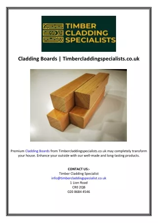 Cladding Boards | Timbercladdingspecialists.co.uk