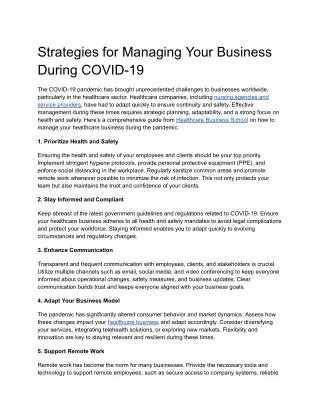 Strategies for Managing Your Business During COVID-19