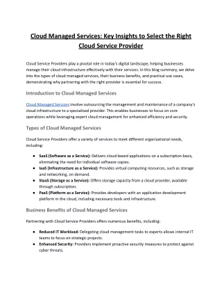 Cloud Managed Services: Key Insights to Select the Right Cloud Service Provider