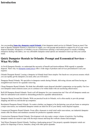 Speedy Dumpster Rentals in Orlando: Prompt and Efficient Services