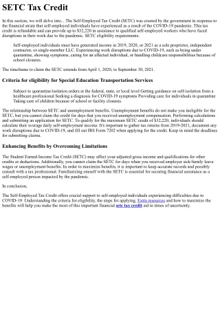 SETC Tax Credit Origin