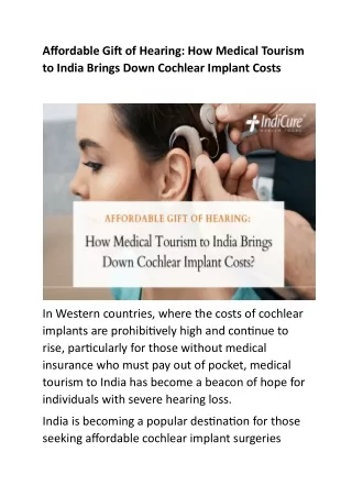 Affordable Gift of Hearing - How Medical Tourism to India Brings Down Cochlear Implant Costs