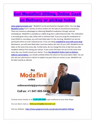 Get Modafinil 200mg Online Cash on Delivery or pickup today
