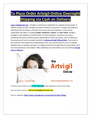 To Place Order Artvigil Online Overnight Shipping via Cash on Delivery