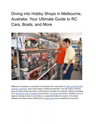 Diving into Hobby Shops in Melbourne, Australia_ Your Ultimate Guide to RC Cars, Boats, and More