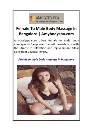 Female To Male Body Massage In Bangalore  Amybodyspa.com