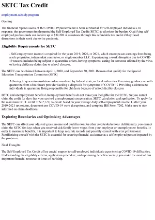 SETC Tax Credit Origin
