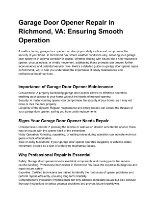 Garage door opener repair Richmondva