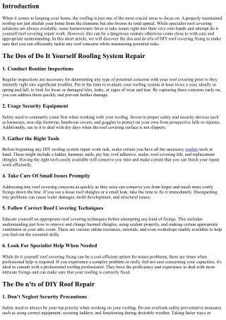 The Dos and Do n'ts of DIY Roofing Repair