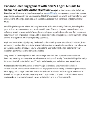 _Enhance User Engagement with onic77 Login A Guide to Seamless Website Authentication