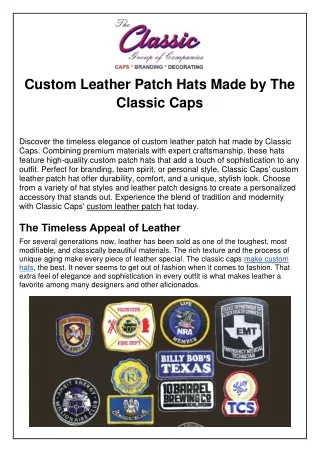 Get the Best Costum Patch Hats for Mens Near you by The Classic Caps