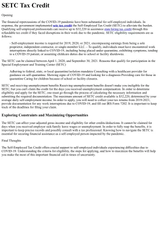 SETC Tax Credit Origin
