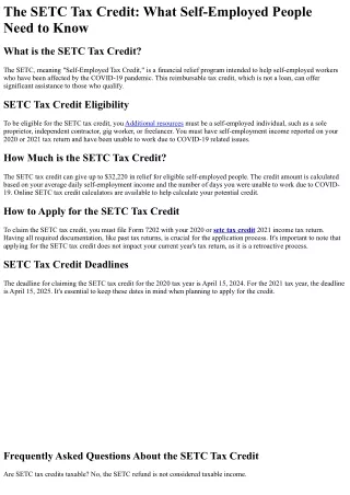 What is the SETC Tax Credit?