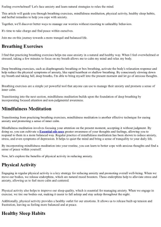 Ease Anxiety: Natural Techniques Vs Unhealthy Coping
