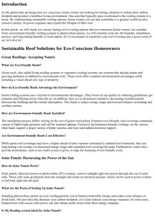 Lasting Roofing Solutions for Eco-Conscious Homeowners