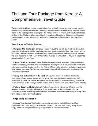 Thailand Tour Package from Kerala_ A Comprehensive Travel Guide
