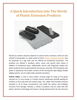 A Quick Introduction into The World of Plastic Extrusion Products