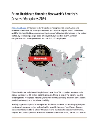 Prime Healthcare Named to Newsweek’s America’s Greatest Workplaces 2024