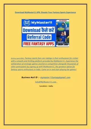 Download MyMaster11 APK: Elevate Your Fantasy Sports Experience