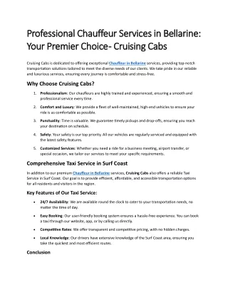 Cruising Cabs - Professional Chauffeur Services in Bellarine