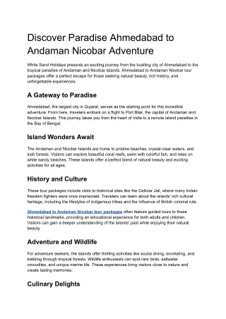 Discover Paradise Ahmedabad to Andaman Nicobar Adventure