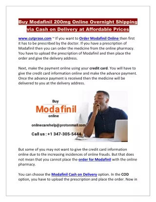 Buy Modafinil 200mg Online Overnight Shipping via Cash on Delivery at Affordable Prices