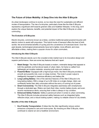 Exploring the Alter E-Bicycle: Revolutionizing Urban Commutes