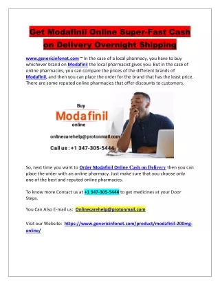 Get Modafinil Online Super-Fast Cash on Delivery Overnight Shipping