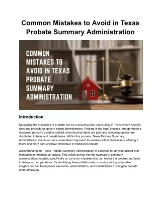 Common Mistakes to Avoid in Texas Probate Summary Administration