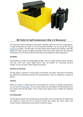 IBC Pallet For Spill Containment: Why Is It Necessary?