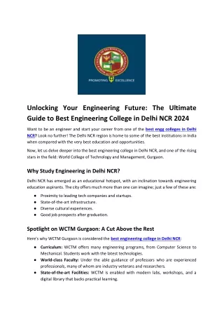 The Ultimate Guide to Best Engineering College in Delhi NCR 2024