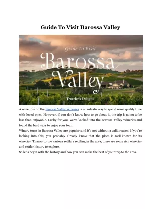 Guide To Visit Barossa Valley