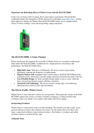 Experience the Refreshing Burst of Winter Green with the RAZ DC25000