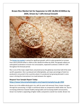 Analysis of Brown Rice Market Growth: Anticipated USD 18,456.50 Million by 2034