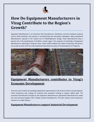 How Do Equipment Manufacturers in Vizag Contribute to the Region's Growth?