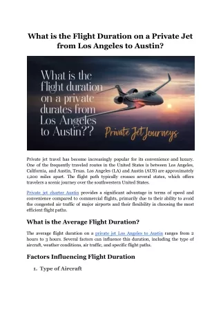 What is the Flight Duration on a Private Jet from Los Angeles to Austin