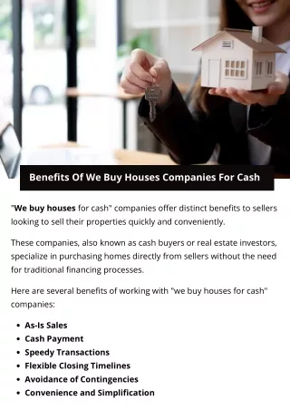 Benefits Of We Buy Houses Companies For Cash