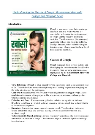 Understanding the Causes of Cough : Government Ayurveda College and Hospital, Re