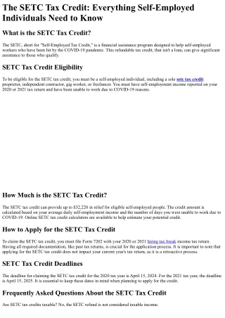 What is the SETC Tax Credit?