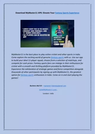Download MyMaster11 APK: Elevate Your Fantasy Sports Experience